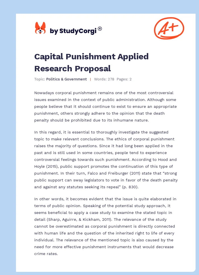 Capital Punishment Applied Research Proposal. Page 1