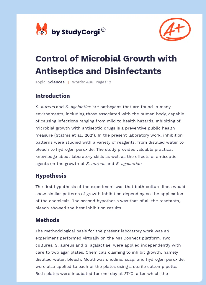 Control of Microbial Growth with Antiseptics and Disinfectants. Page 1