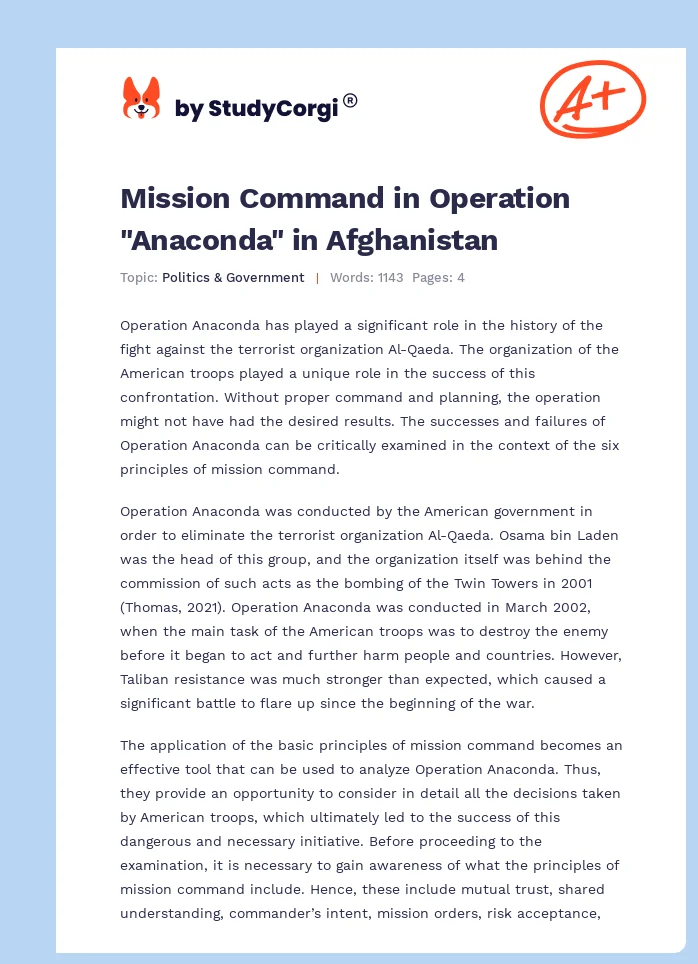 Mission Command in Operation "Anaconda" in Afghanistan. Page 1