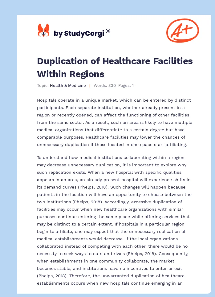 Duplication of Healthcare Facilities Within Regions. Page 1