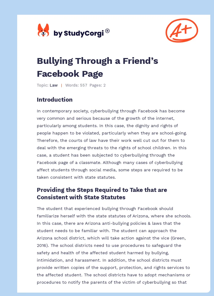 Bullying Through a Friend’s Facebook Page. Page 1