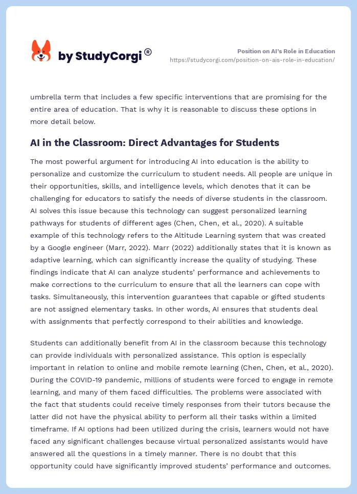 Position on AI’s Role in Education. Page 2