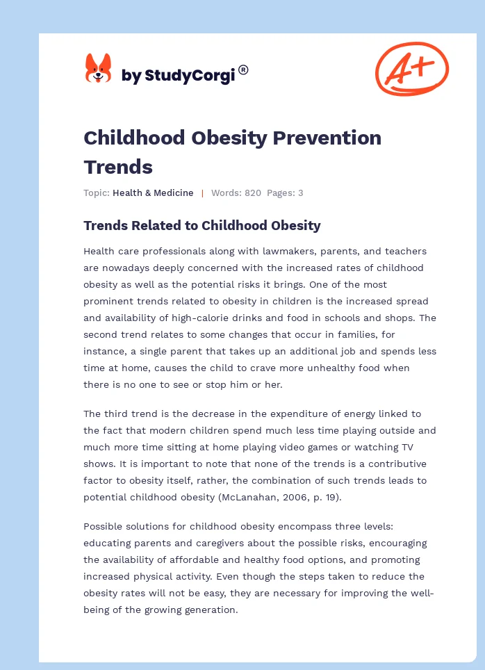 Childhood Obesity Prevention Trends. Page 1