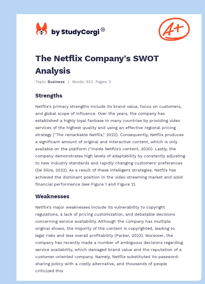 The Netflix Company's SWOT Analysis. Page 1