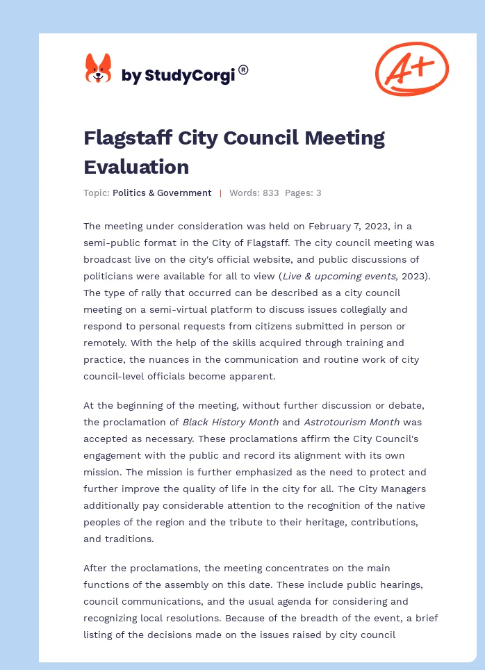 Flagstaff City Council Meeting Evaluation. Page 1