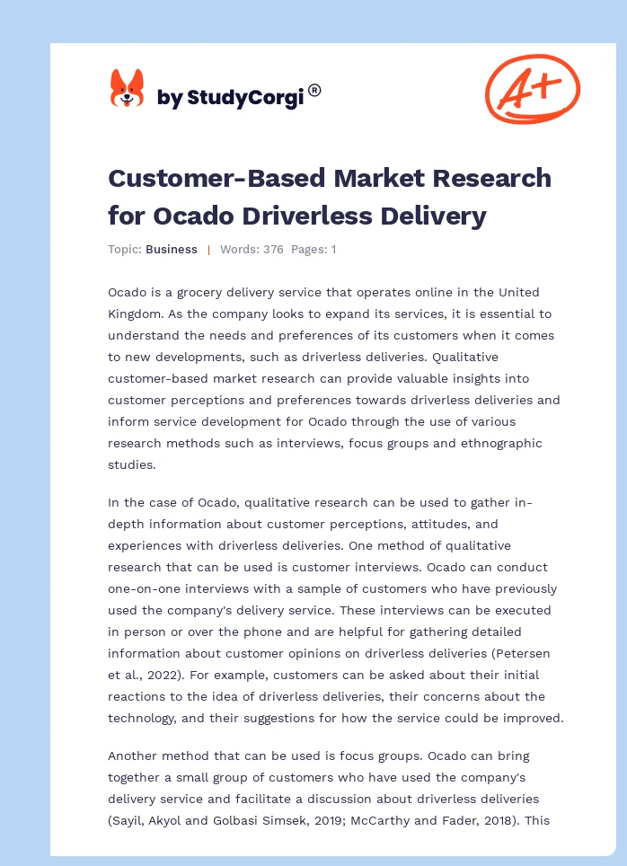 Customer-Based Market Research for Ocado Driverless Delivery. Page 1