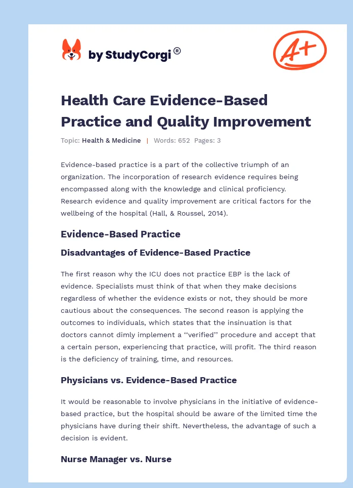 Health Care Evidence-Based Practice and Quality Improvement. Page 1