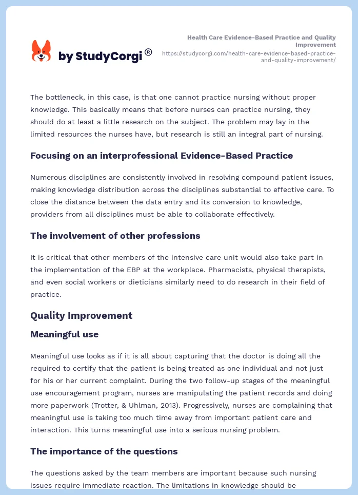 Health Care Evidence-Based Practice and Quality Improvement. Page 2