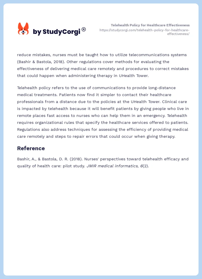 Telehealth Policy for Healthcare Effectiveness. Page 2