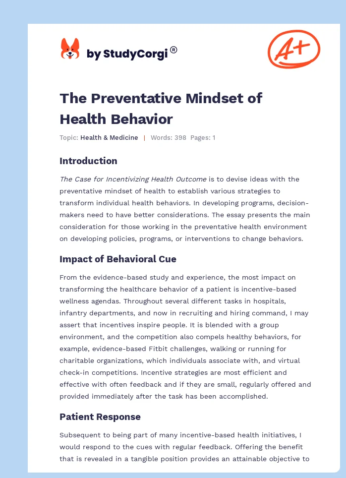 The Preventative Mindset of Health Behavior. Page 1