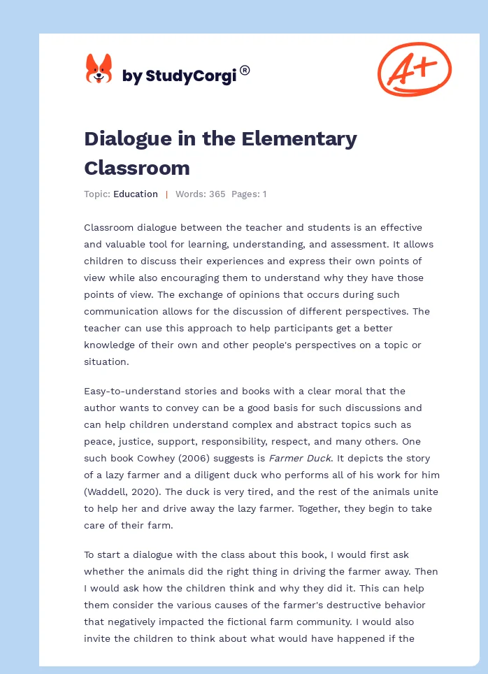Dialogue in the Elementary Classroom. Page 1
