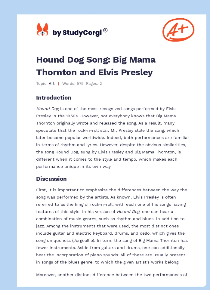 Hound Dog Song: Big Mama Thornton and Elvis Presley. Page 1