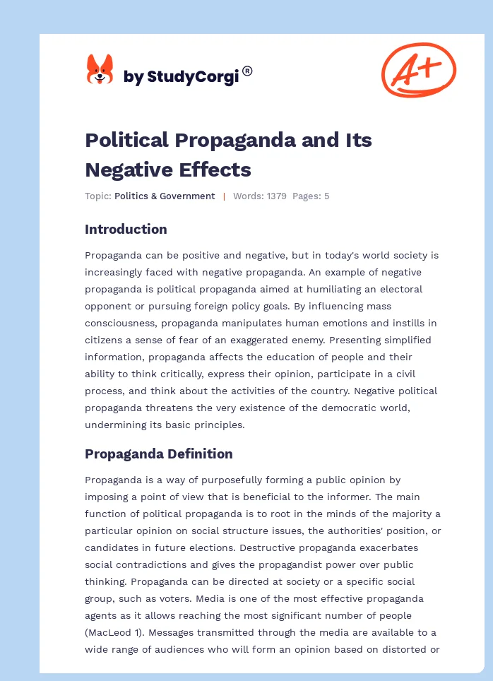 Political Propaganda and Its Negative Effects. Page 1