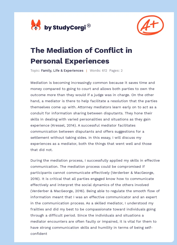 The Mediation of Conflict in Personal Experiences. Page 1