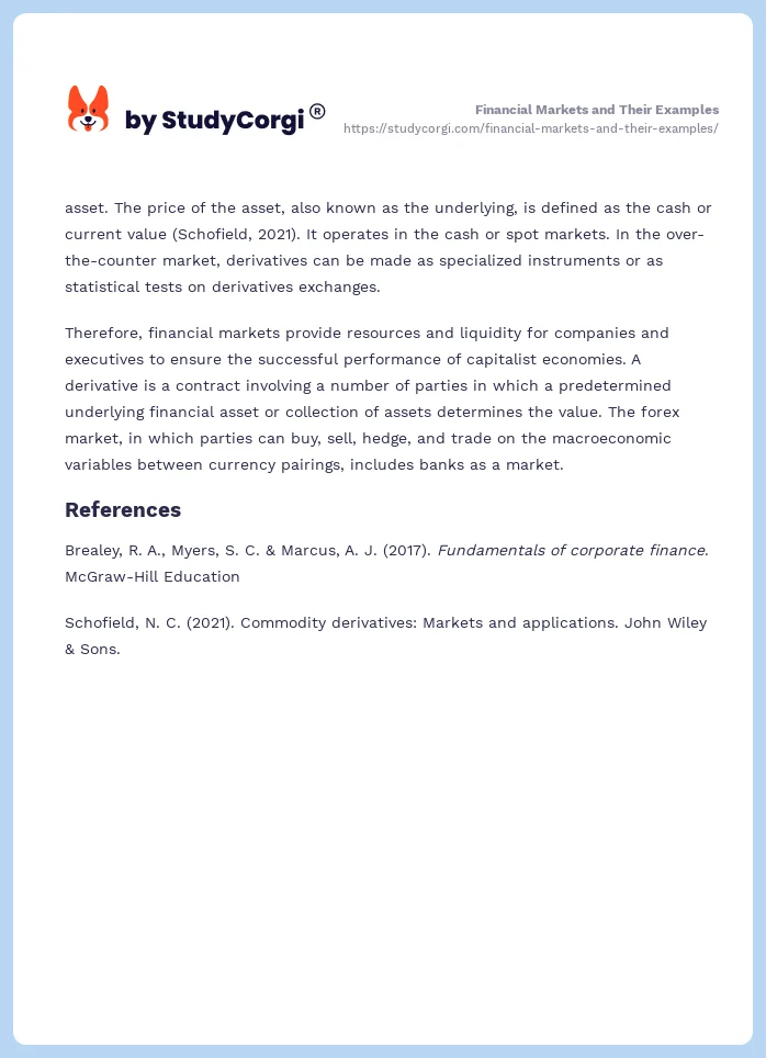 Financial Markets and Their Examples. Page 2