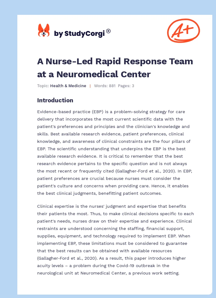 A Nurse-Led Rapid Response Team at a Neuromedical Center. Page 1