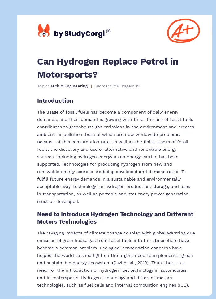 Can Hydrogen Replace Petrol in Motorsports?. Page 1