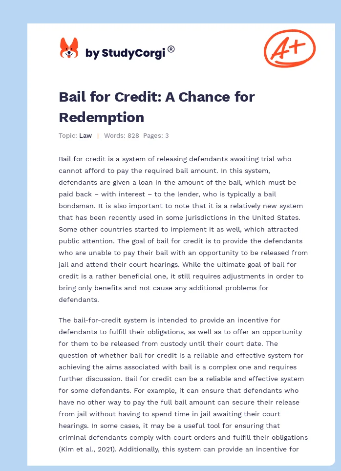 Bail for Credit: A Chance for Redemption. Page 1