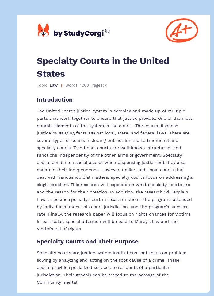 Specialty Courts in the United States. Page 1