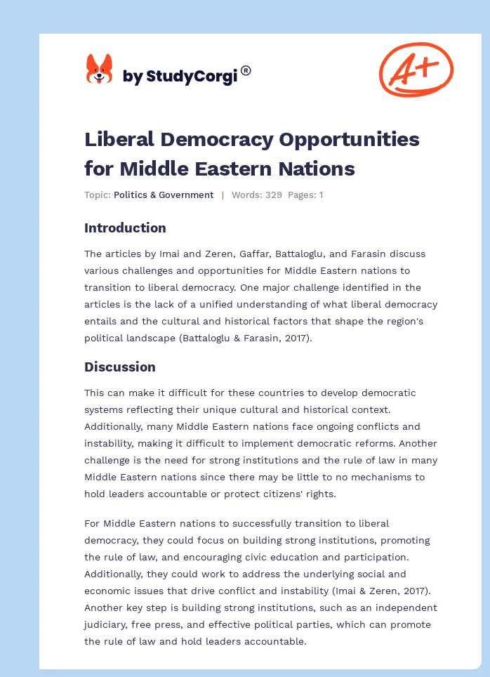 Liberal Democracy Opportunities for Middle Eastern Nations. Page 1