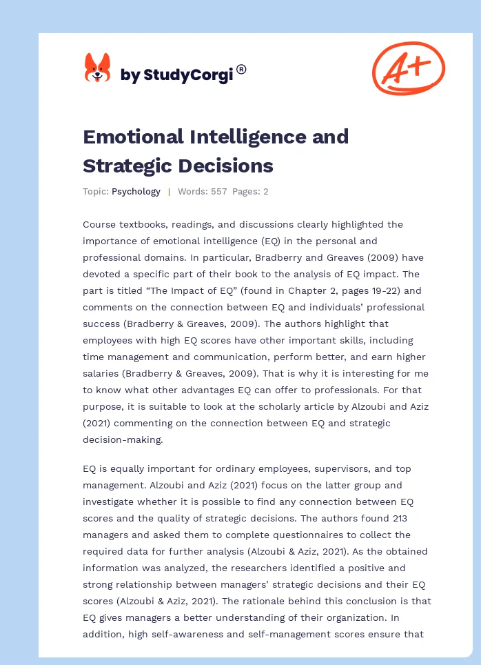 Emotional Intelligence and Strategic Decisions. Page 1