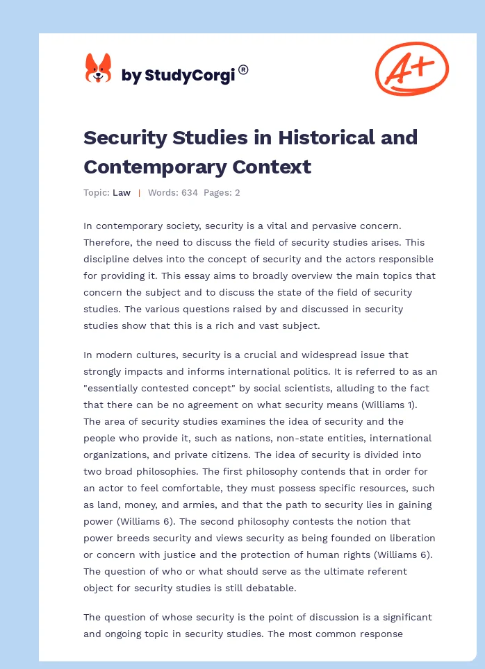 Security Studies in Historical and Contemporary Context. Page 1