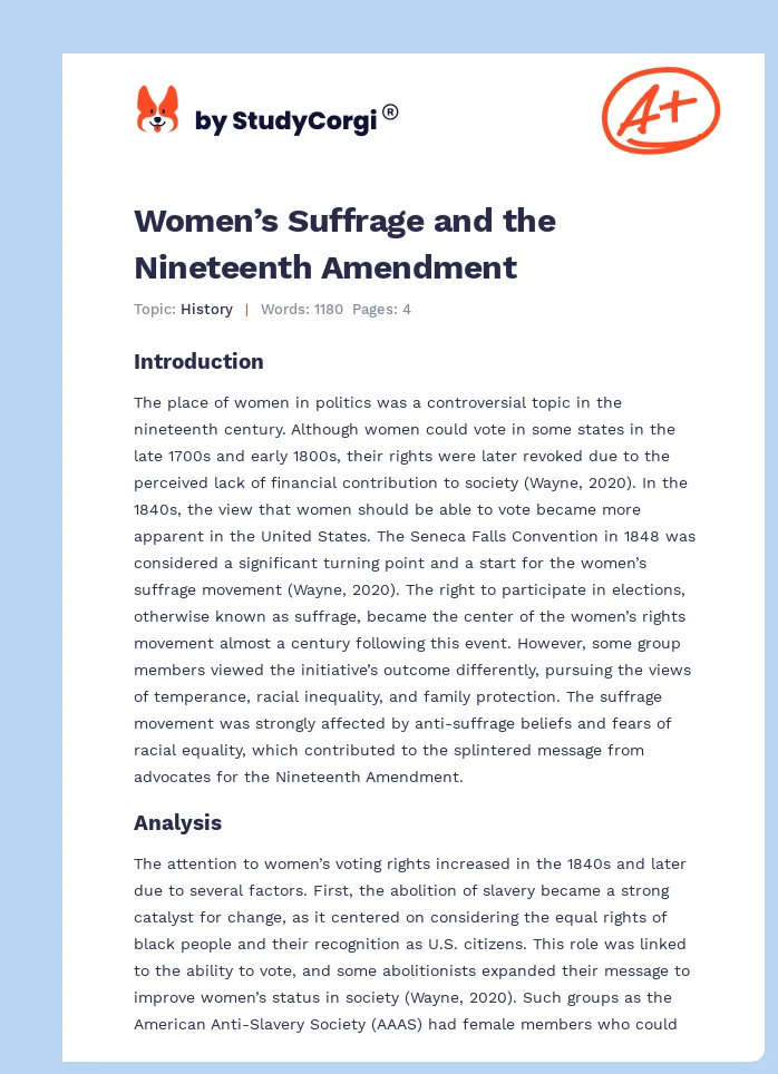 Women’s Suffrage and the Nineteenth Amendment. Page 1