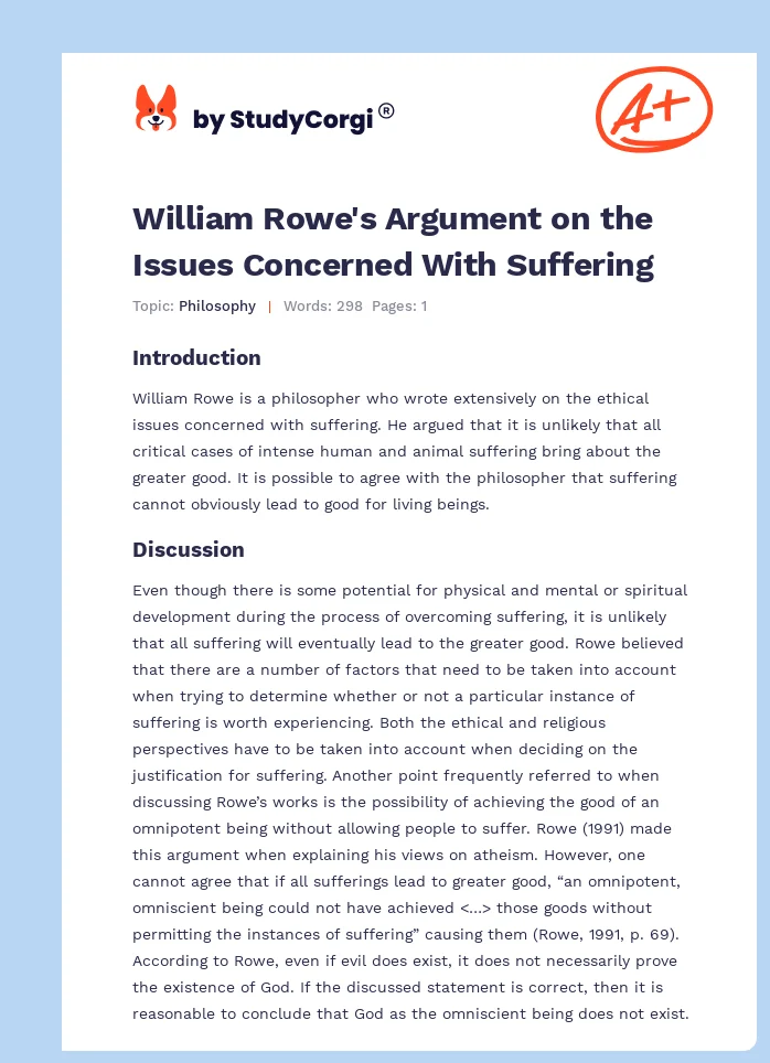 William Rowe's Argument on the Issues Concerned With Suffering. Page 1