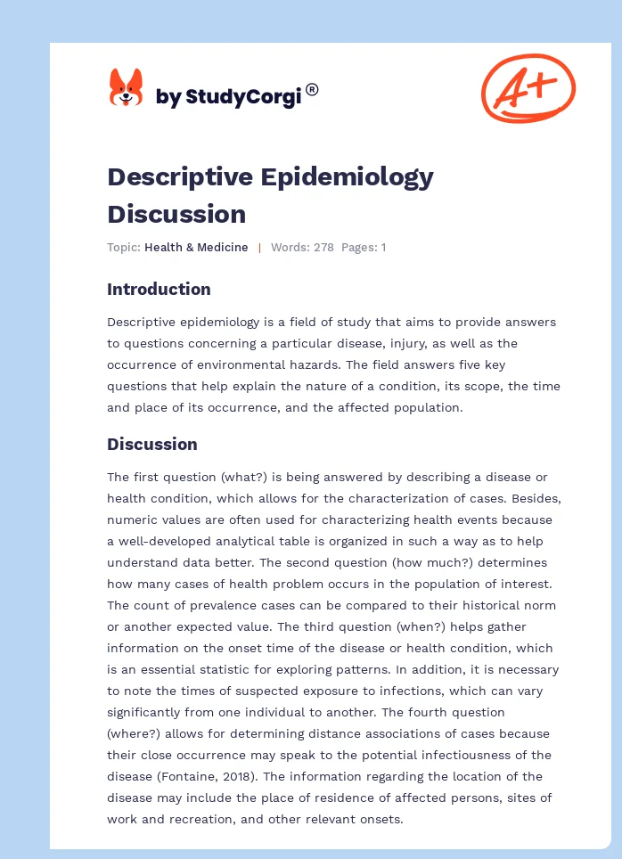 Descriptive Epidemiology Discussion. Page 1