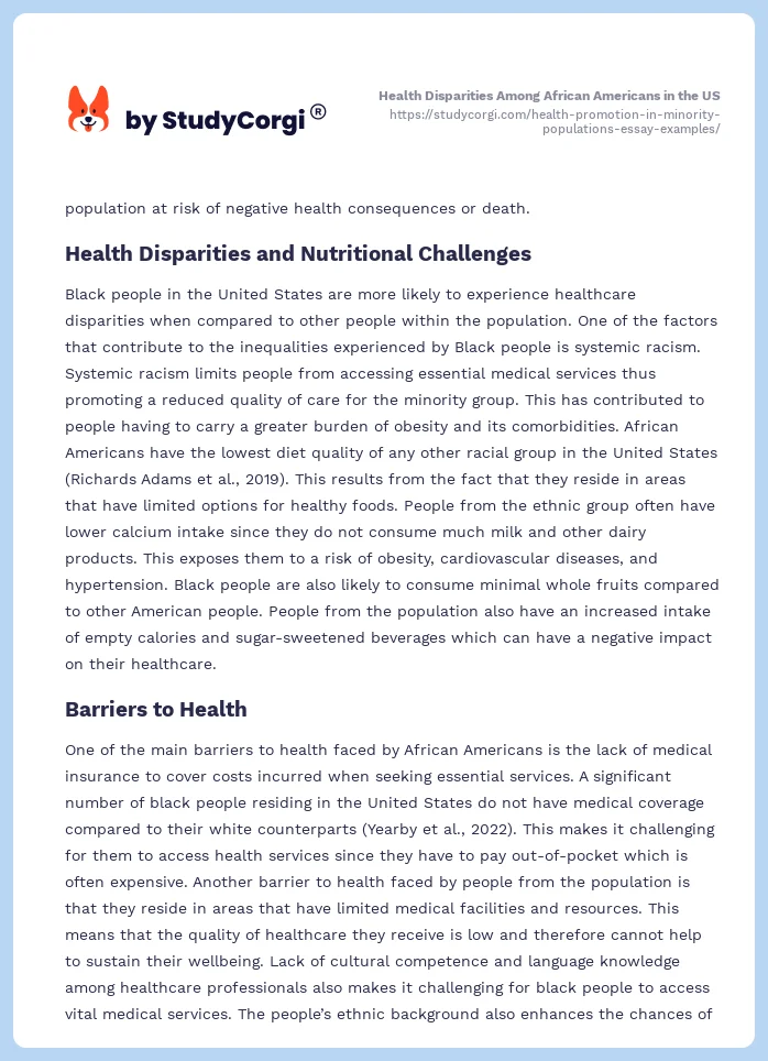 Health Promotion in Minority Populations. Page 2