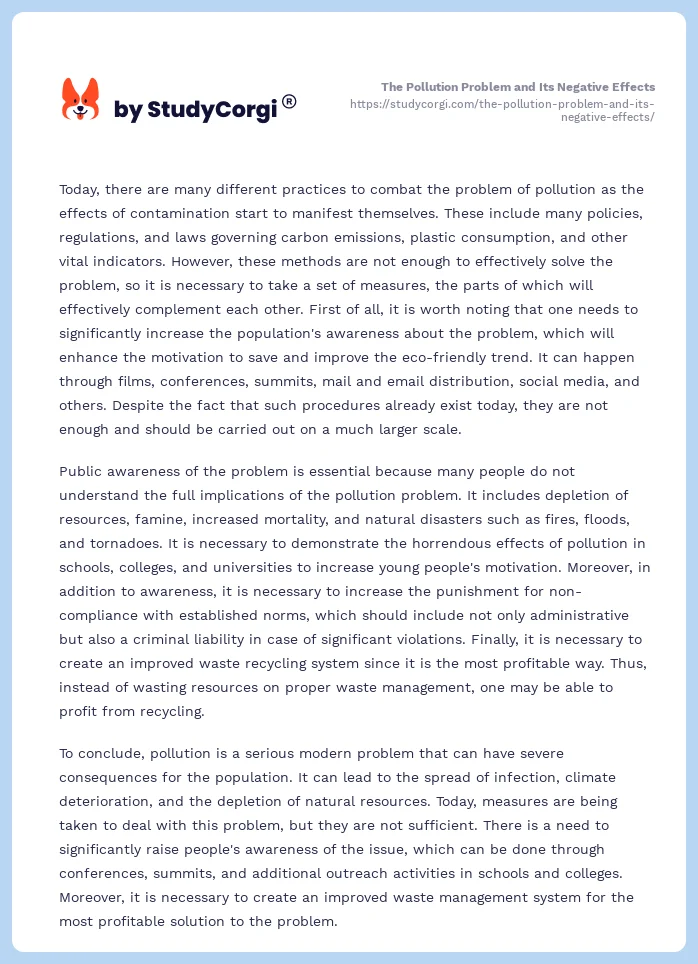 The Pollution Problem and Its Negative Effects. Page 2