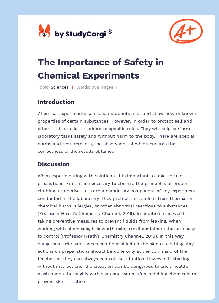 The Importance of Safety in Chemical Experiments. Page 1