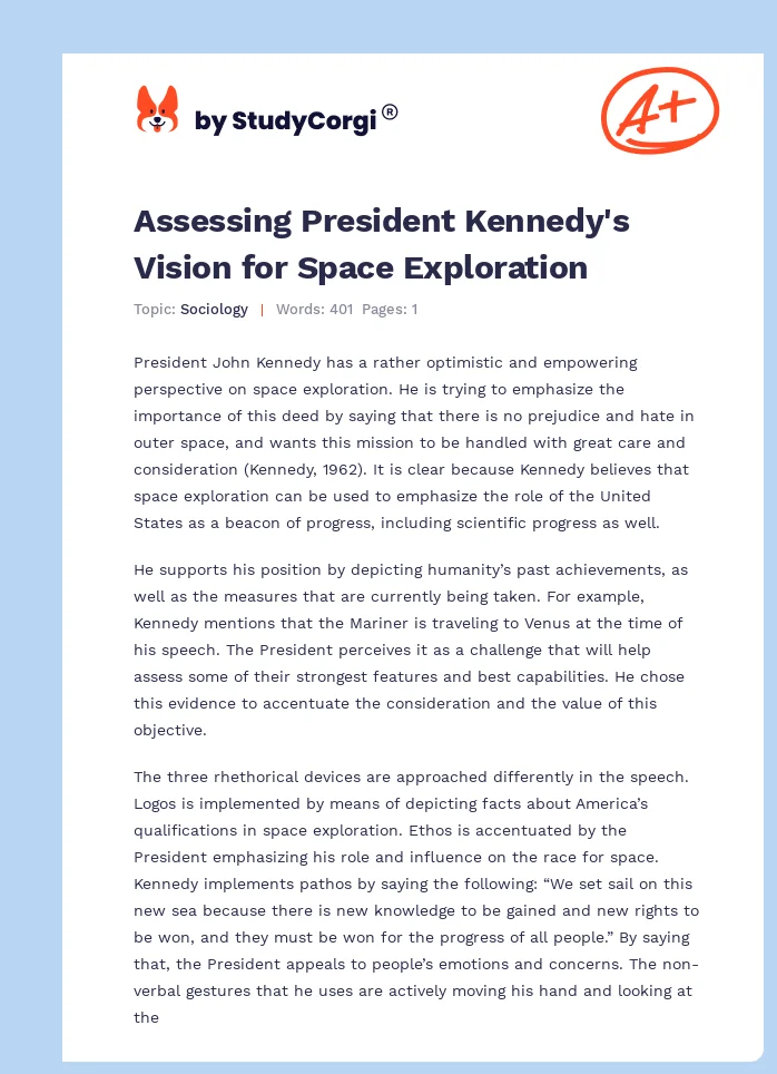 Assessing President Kennedy's Vision for Space Exploration. Page 1
