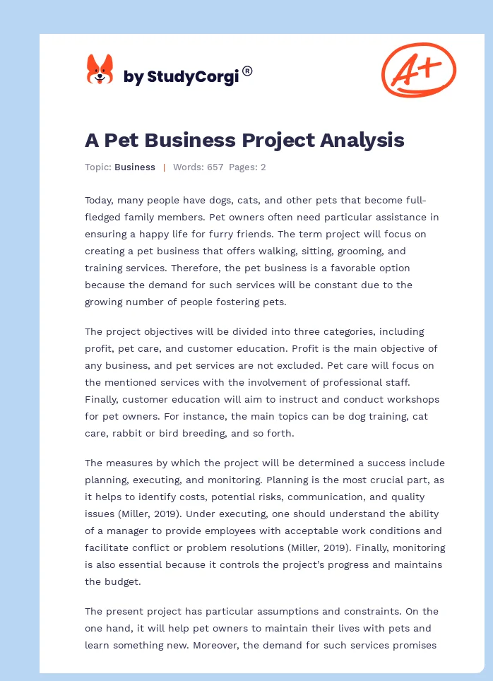 A Pet Business Project Analysis. Page 1