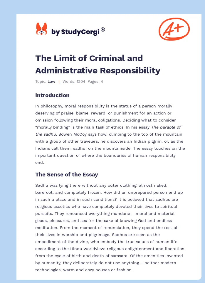 The Limit of Criminal and Administrative Responsibility. Page 1