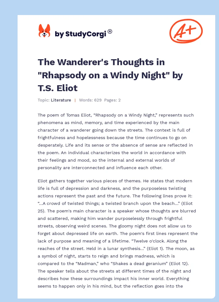 The Wanderer's Thoughts in "Rhapsody on a Windy Night" by T.S. Eliot. Page 1