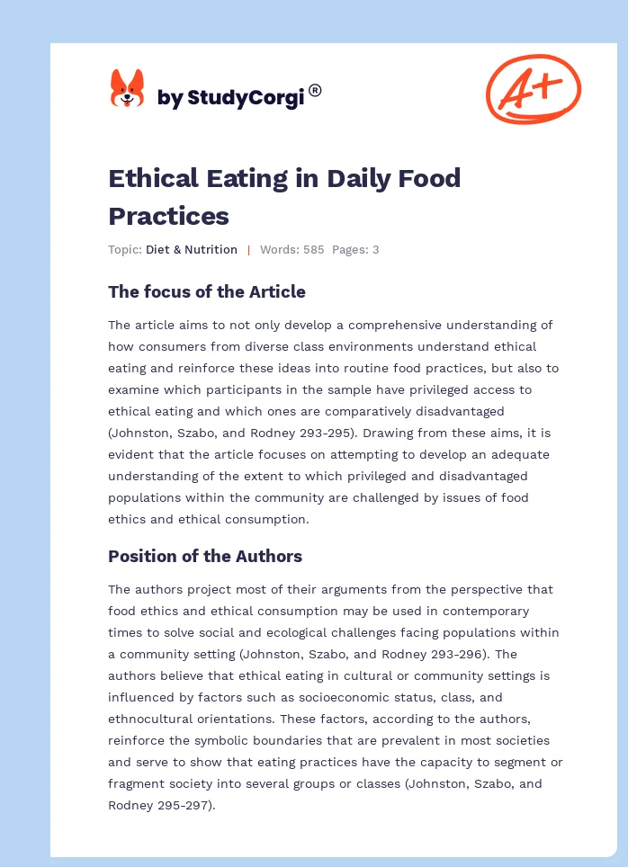 Ethical Eating in Daily Food Practices. Page 1