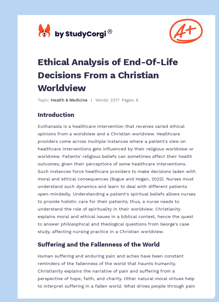 Ethical Analysis of End-of-Life Decisions From a Christian Worldview. Page 1