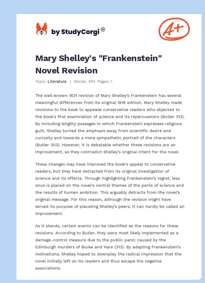 Mary Shelley's "Frankenstein" Novel Revision. Page 1