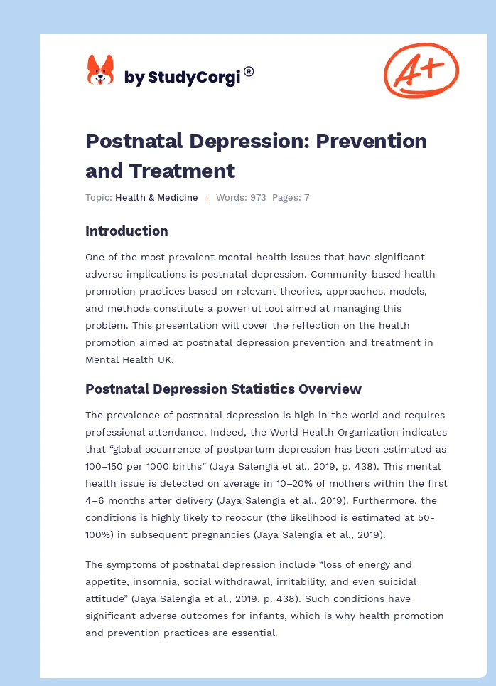 Postnatal Depression: Prevention and Treatment. Page 1