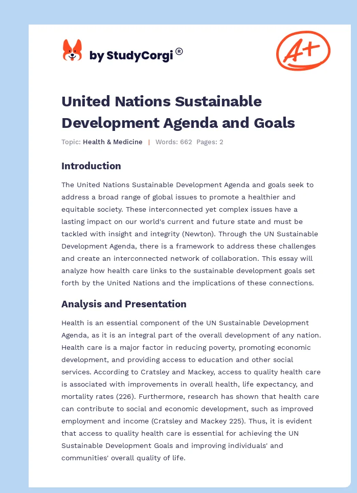 United Nations Sustainable Development Agenda and Goals. Page 1