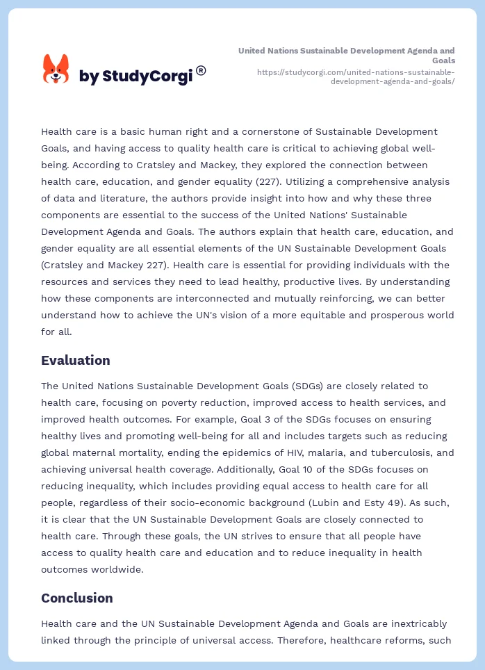 United Nations Sustainable Development Agenda and Goals. Page 2