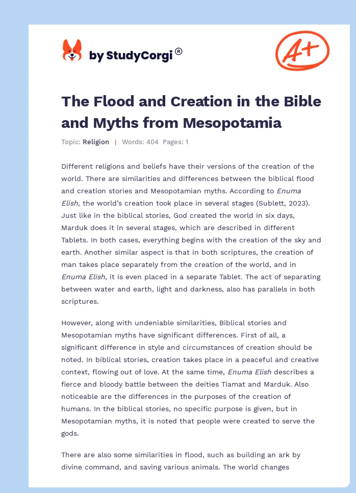 The Flood and Creation in the Bible and Myths from Mesopotamia. Page 1