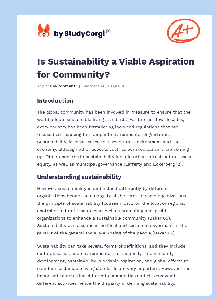 Is Sustainability a Viable Aspiration for Community?. Page 1