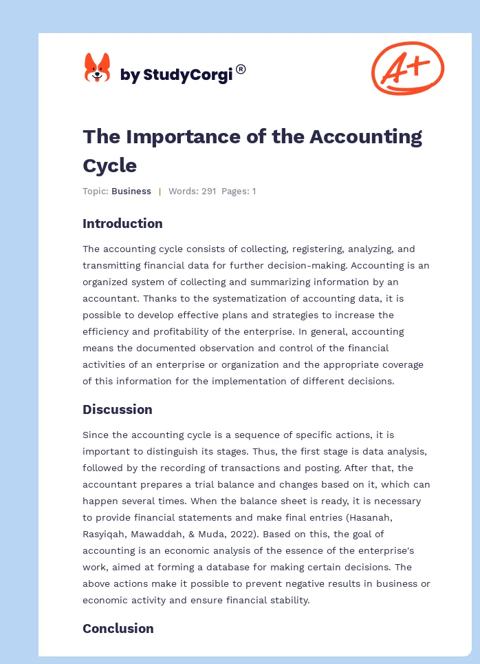 The Importance of the Accounting Cycle. Page 1