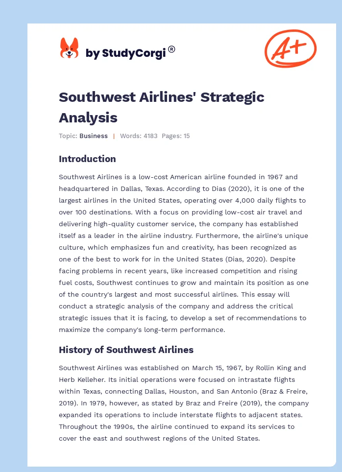 Southwest Airlines' Strategic Analysis. Page 1
