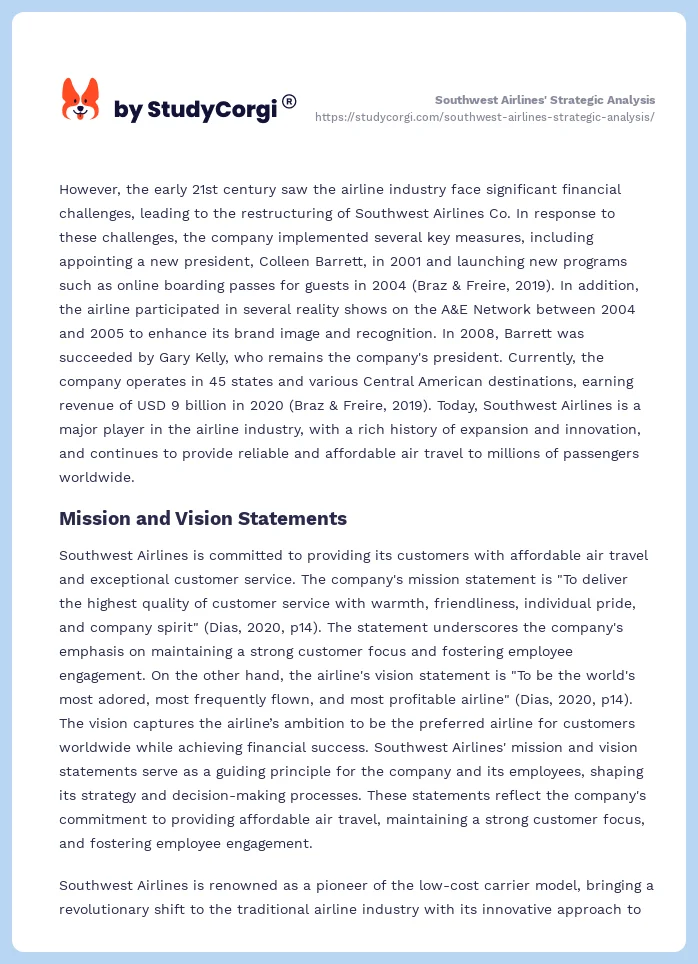Southwest Airlines' Strategic Analysis. Page 2