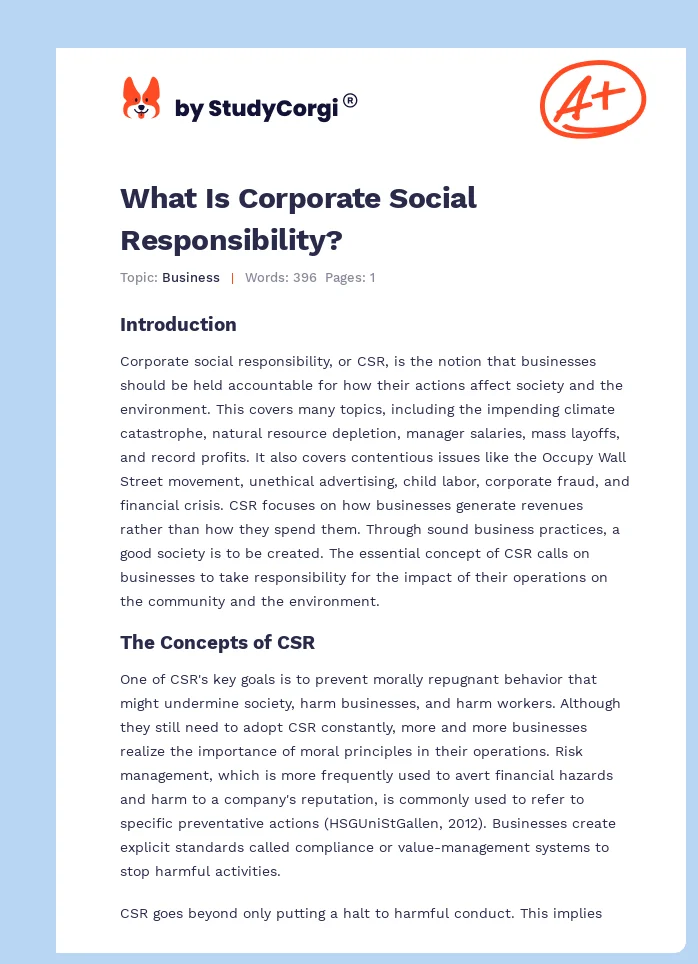 What Is Corporate Social Responsibility?. Page 1