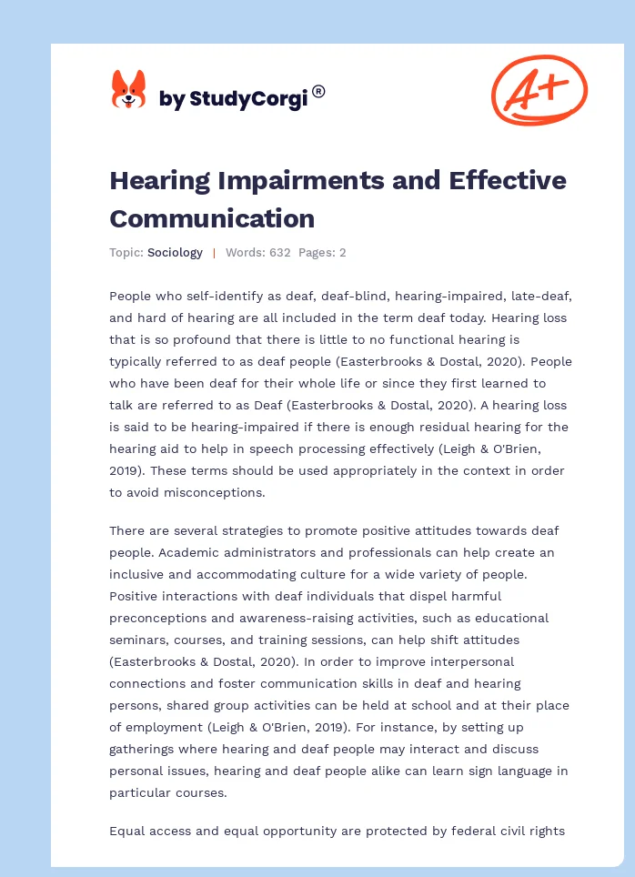 Hearing Impairments and Effective Communication. Page 1