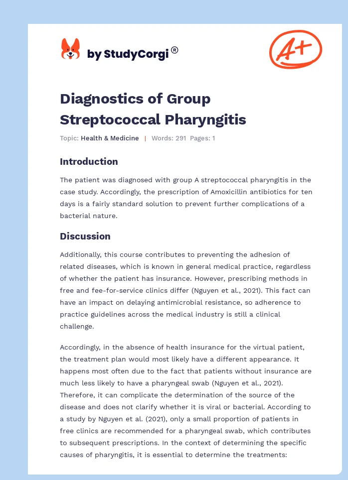 Diagnostics of Group Streptococcal Pharyngitis. Page 1